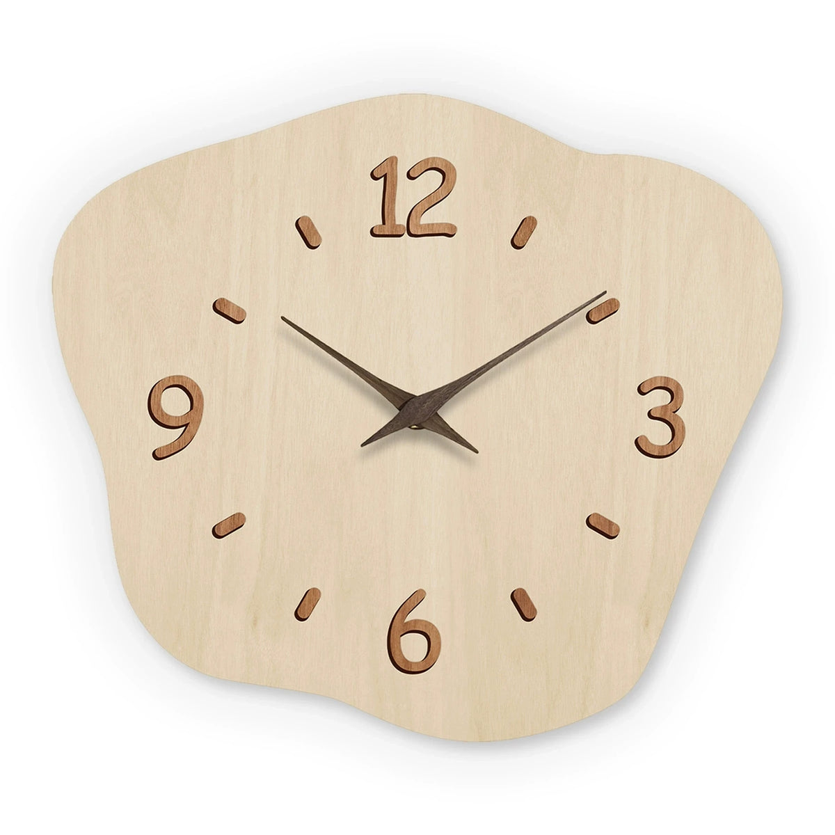 horloge murale bois marron aiguilles noires numeros blancs texture grunge moderne fixations quartz