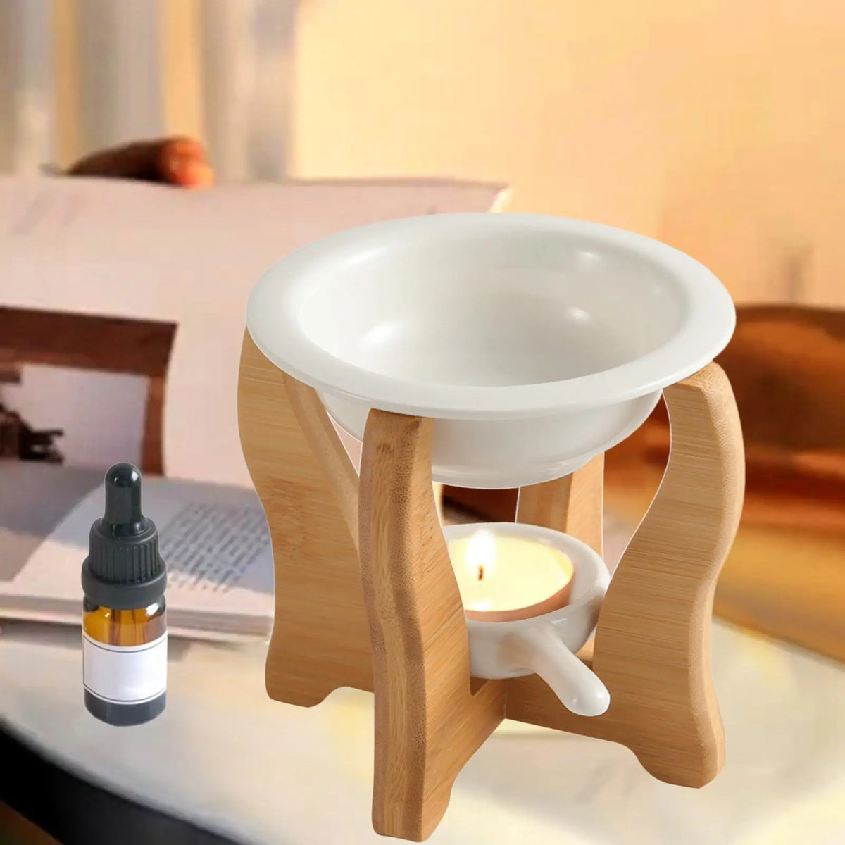 diffuseur huiles essentielles céramique moderne bol blanc poignée bougie parfumée salon minimaliste