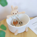 panier tissé réutilisable rangement enfant oiseaux peluche bijoux couleurs douces moderne