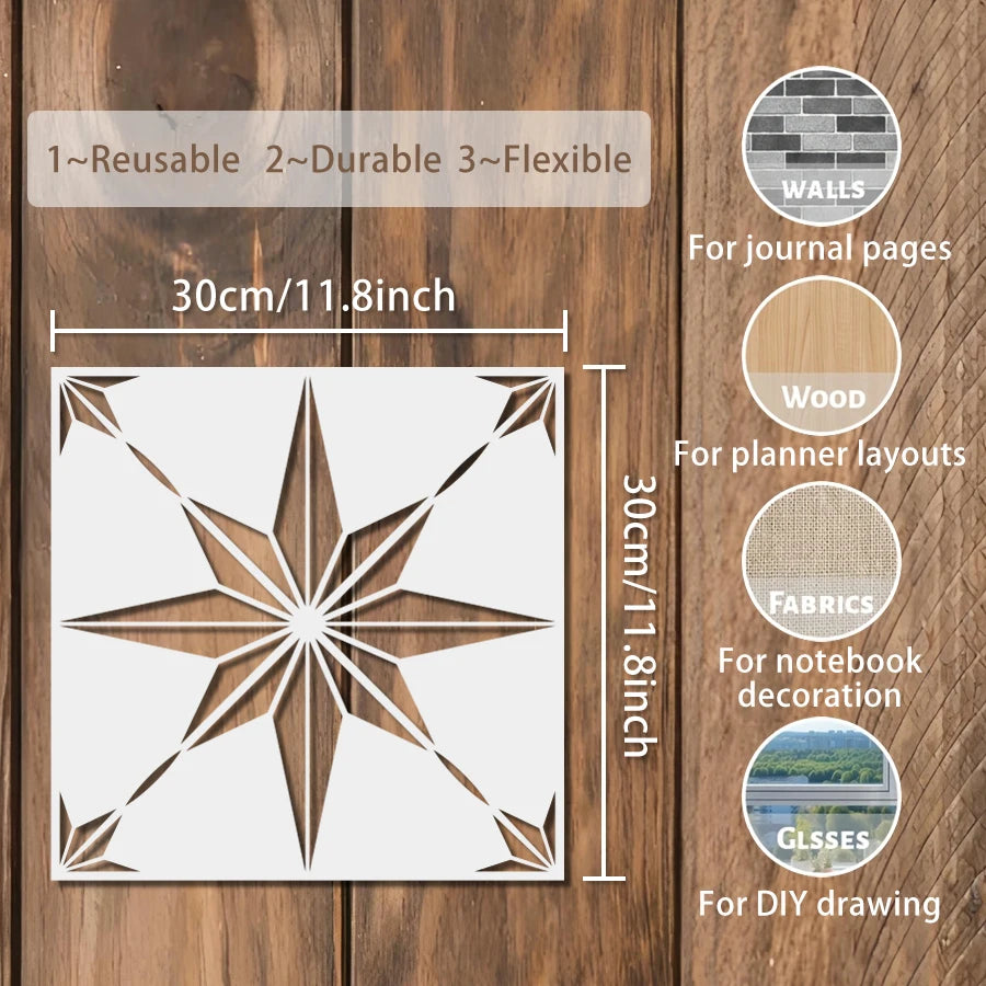pochoir stencil étoile géométrique blanc moderne peinture mur sol décoration diy 30cm