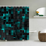 rideau douche géométrique moderne noir rouge tapis bain couvercle toilette 12 crochets
