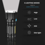 torche poche rechargeable led 1000 lumens moderne noire ventilation modes aventure camping