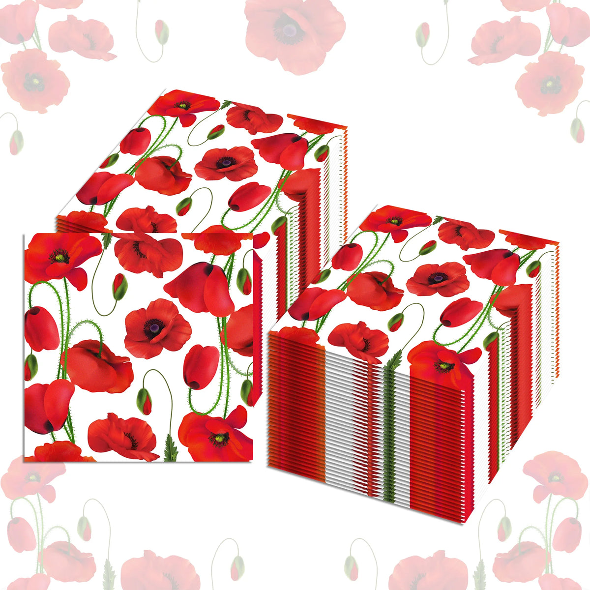 serviettes papier pliables motifs pavots rouges mariage anniversaire festives pack 20 pièces