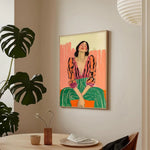 tableau abstrait moderne toile minimaliste orange vert rose beige lignes horizontales sans cadre
