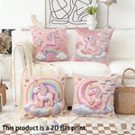 taies d'oreiller licorne rose arc ciel nuages étoiles dorées imprimé 2d polyester 40x40cm 45x45cm