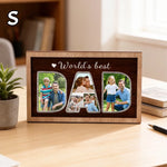 cadre photo personnalisé bois marron décoration familiale texte dad world's best