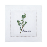 serviette cuisine lin blanc brodée motifs plantes aromatiques naturelle table élégante