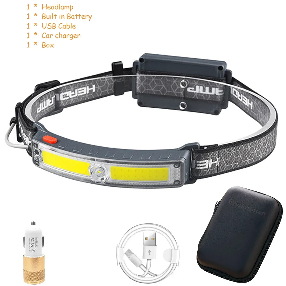 lampe frontale rechargeable led 5w gris noir ceinture ajustable mode pêche étanche 60deg modernisée