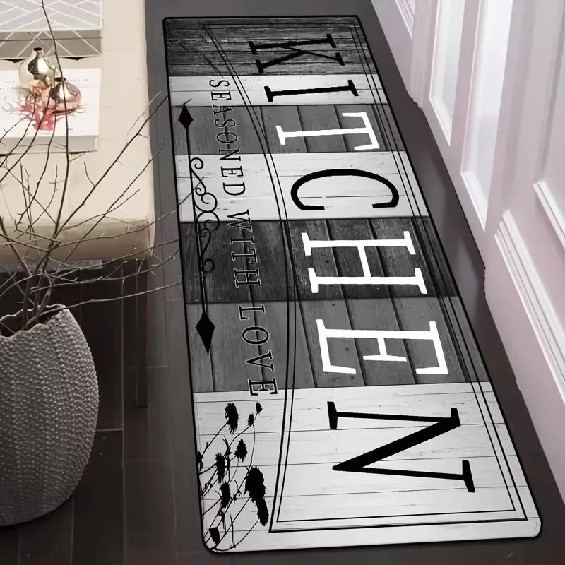 tapis imitation bois vieilli motifs floraux fourchette couteau saisonned love chambre salon vintage