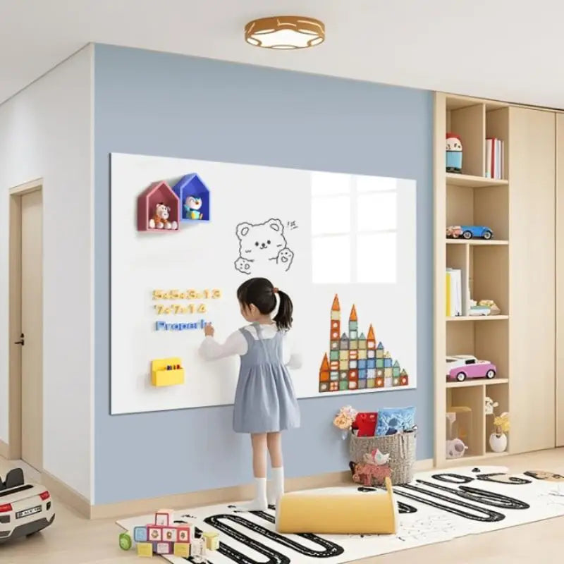 tableau blanc adhésif effaçable réutilisable dessin éducatif ludique aimants rouleau crayons couleur vives enfants