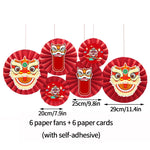décoration murale mariage anniversaire fête rouge lion floral nuages papier fan rubans ballons dorés