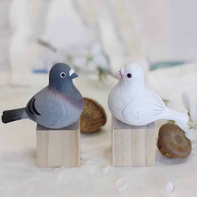 décoration oiseau sculpté bois gris violet noir blanc artisanal rétro nostalgie table objet déco