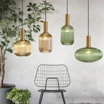 suspension lumineuse or vert gris moderne rayures horizontales opacité câble noir 13cm 20cm 30cm