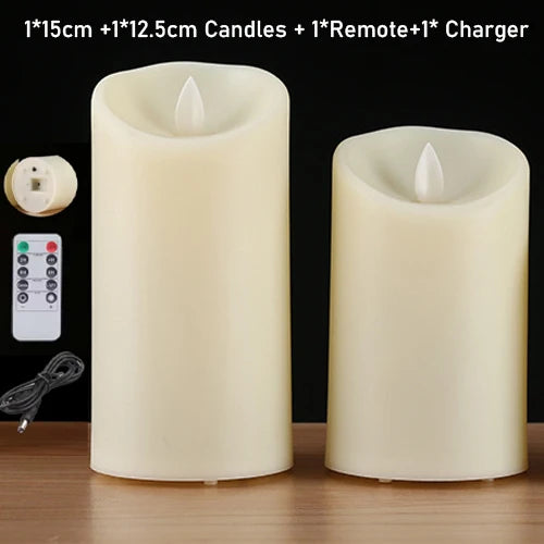 bougies led rechargeables sans flamme trois tailles imitation cire blanc crème télécommande