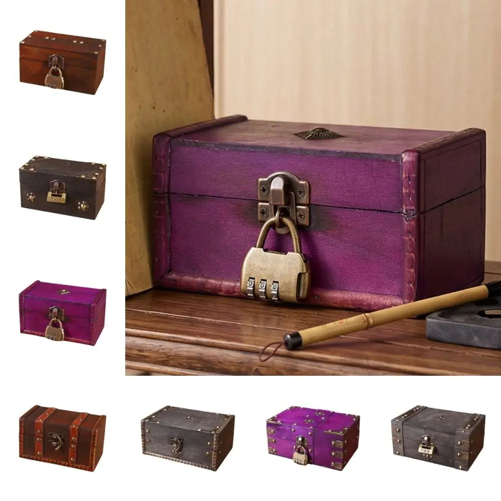 boîte bijoux vintage simili cuir noir violet cadenas rustique antique