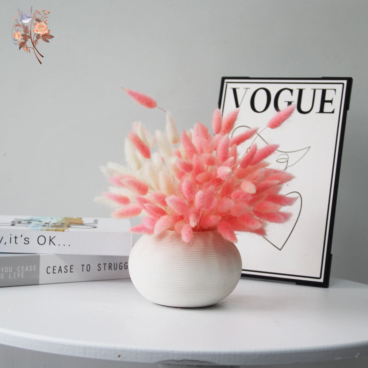 décoration maison bouquet fleurs séchées blanches roses naturelles minimalistes événements anniversaires fêtes