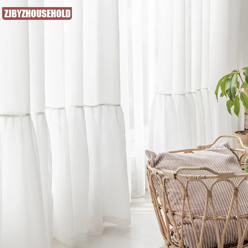 rideau voile blanc transparent moderne fenêtre salon chambre maison tissu polyester léger uni