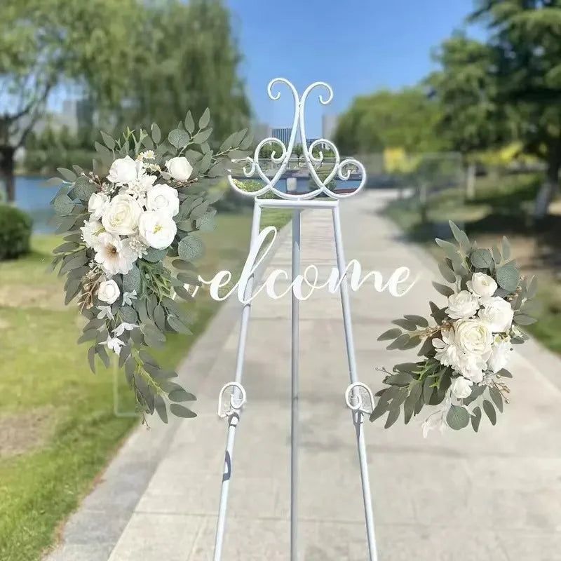 Guirlande florale artificielle romantique roses pivoines feuilles vertes blanc vert mariage decorationextérieur