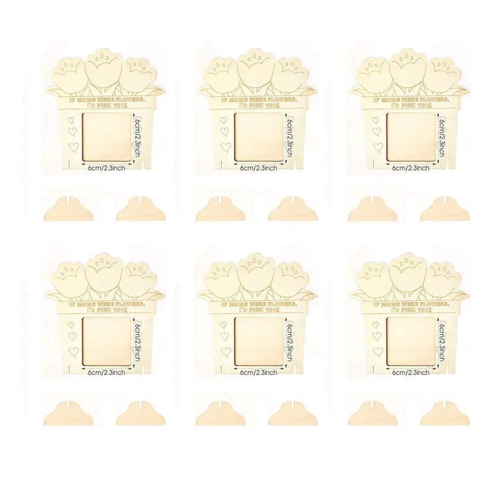 Cadre photo bois naturel fleurs stylisées coeurs texte mère enfantin décoratif colorier DIY