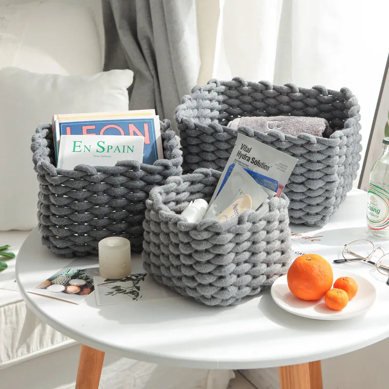 paniers rangement réutilisables tissage coton rotin tailles petites moyennes grandes scandinave minimaliste