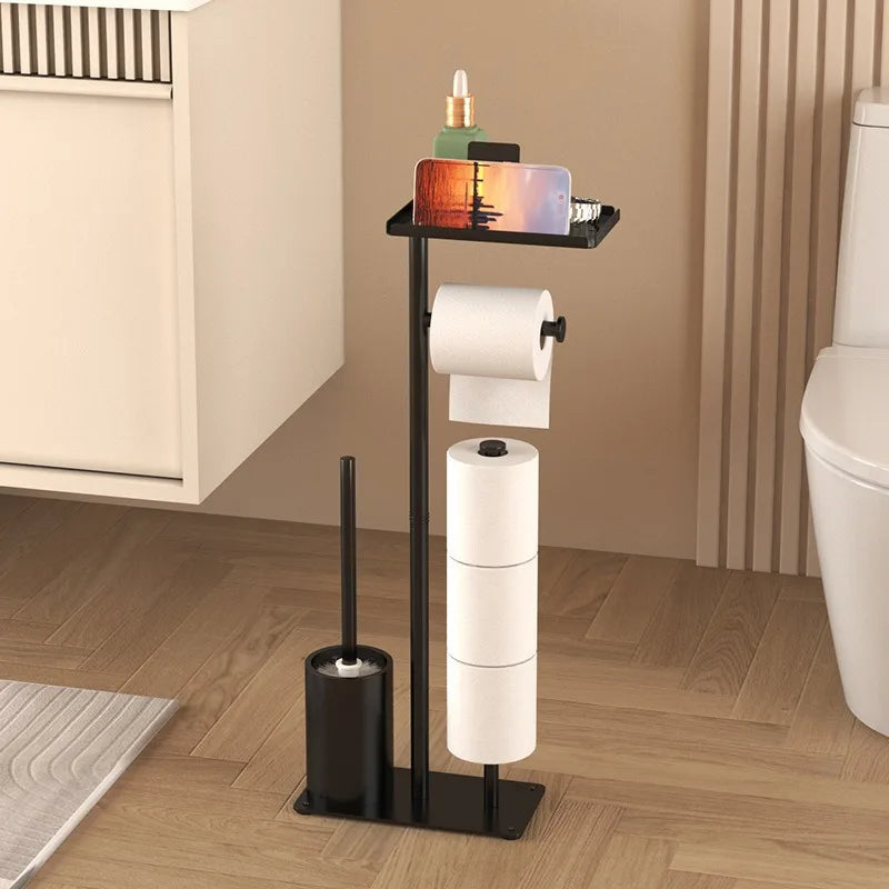 support toilette moderne noir acier inoxydable plaque carrée rouleaux papier toilette brosse wc plateau