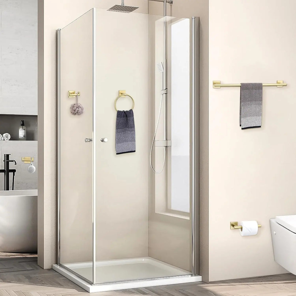 accessoires salle bain ensemble porte serviettes porte papier toilette anneau serviettes moderne doré satiné