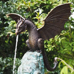statue dragon résine détaillée jardin extérieur bronze écorce ailes veinées fantastique mythe