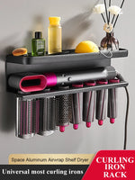 étagère mural moderne aluminium noir clips cheveux organisation salle bain cheveux brosse parfum