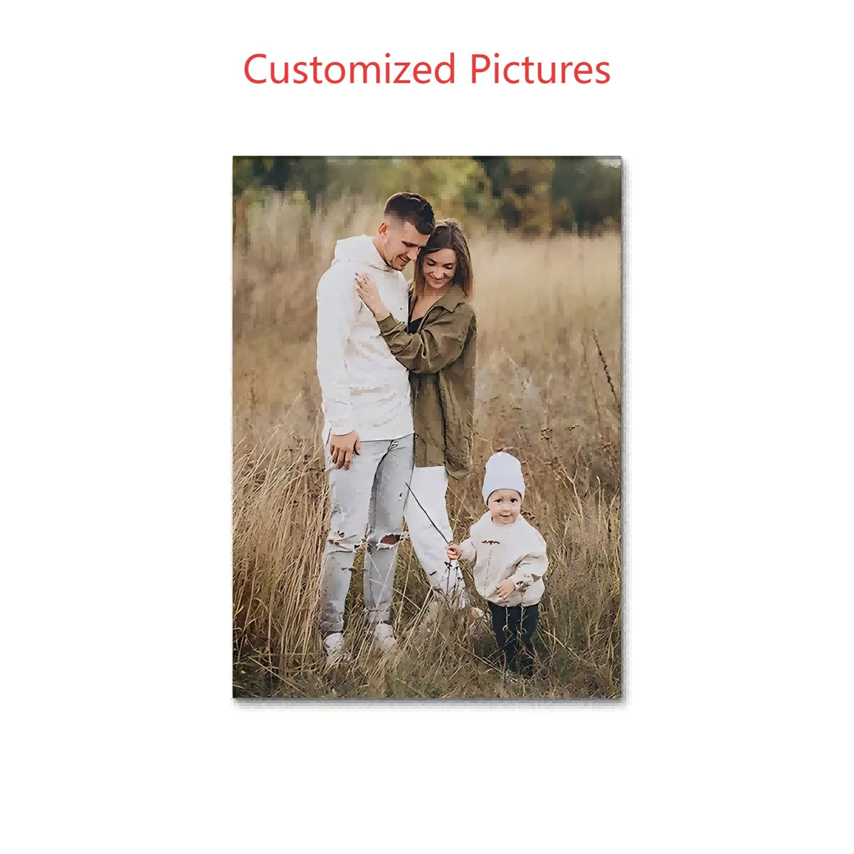 tableau photo famille champ herbes haute cadre bois clair décoration intérieure impression toile