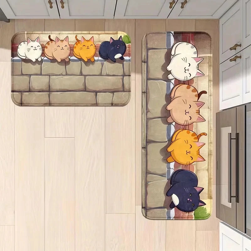 tapis sol antidérapant beige orange moderne dessin animé chats 40x60cm 50x80cm adhésif antiusure salon