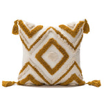 coussin beige géométrique frange boho chic intérieur décoration maison lavable