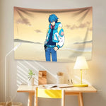 tapisserie dessin animé personnages drapeau américain costumes urbains bleu blanc rouge noir gris polyester