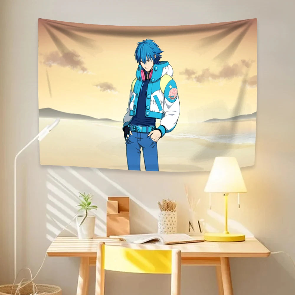 tapisserie dessin animé personnages drapeau américain costumes urbains bleu blanc rouge noir gris polyester