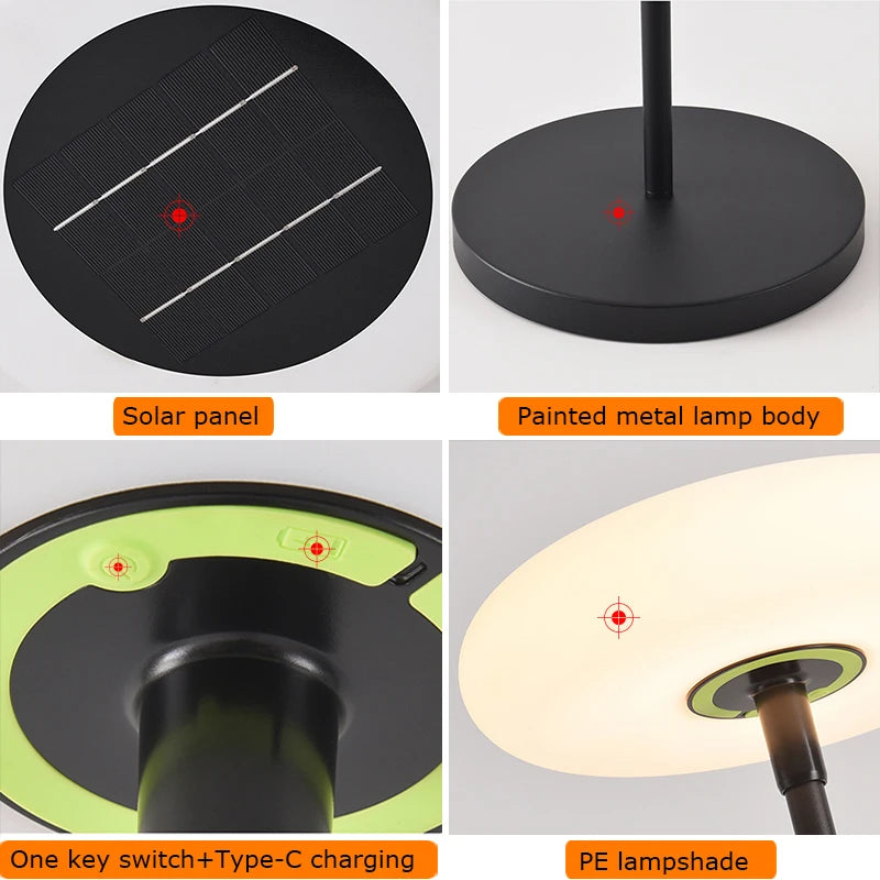 lampe solaire rechargeable 4400mAh moderne panneau solaire noir fixée base circulaire
