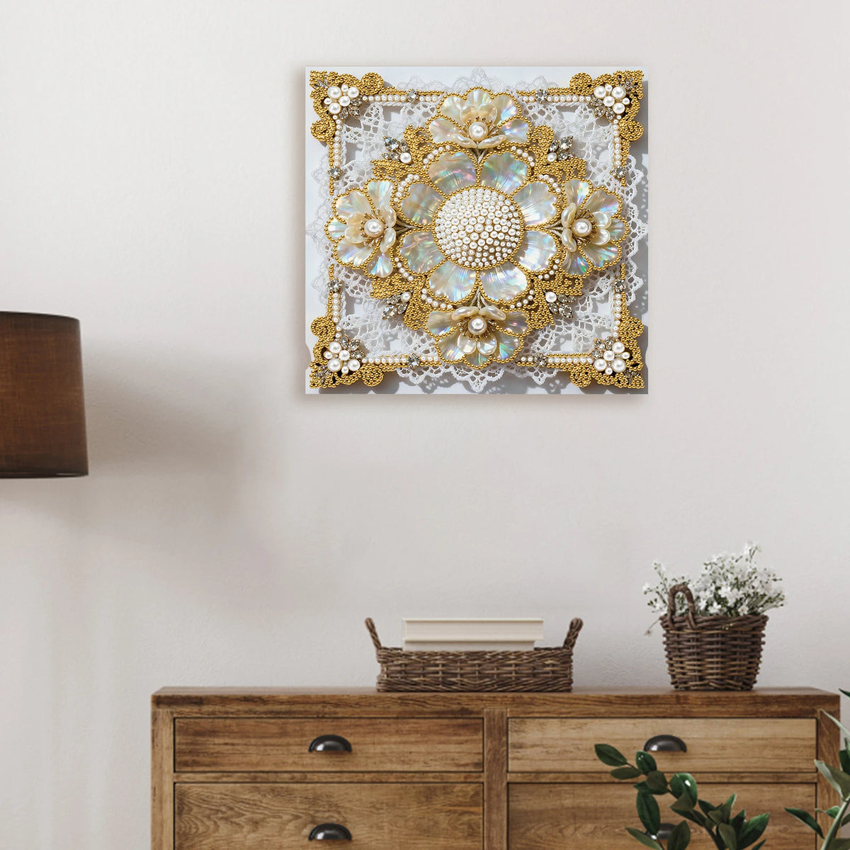 tableau décoratif peinture strass papillons lune étoiles floral contemporain débutant artisanal 25x25cm