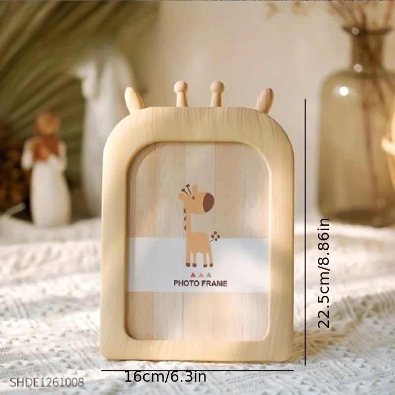 cadre photo bois naturel rayures horizontales illustration animale moderne ornement décoration