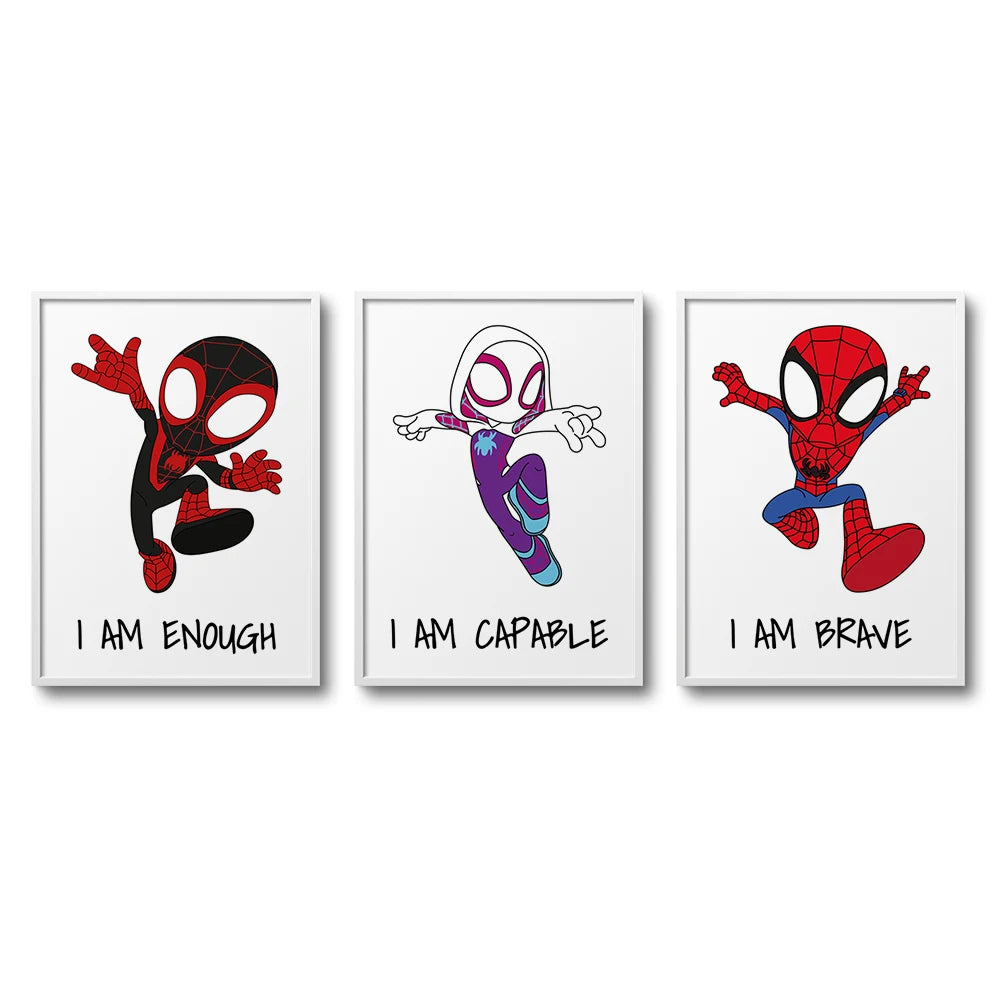 affiches spider man enfants chambre nursery décoratives super héros textes motivationnels illustrations cartoon