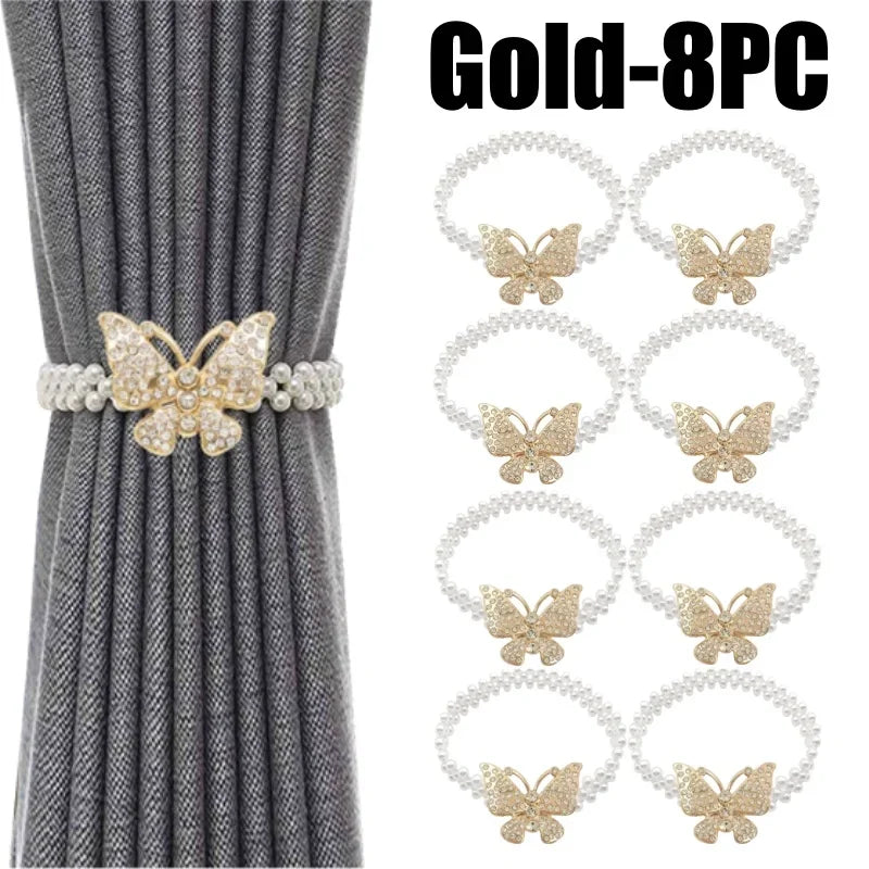 boucle rideau gris rose bleu doré papillon strassé blanches élégante décorative clip fixe