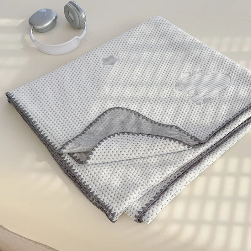 couverture été respirante polyester cooling fibers motif souris hello blanc bleu doux moderne oreillers