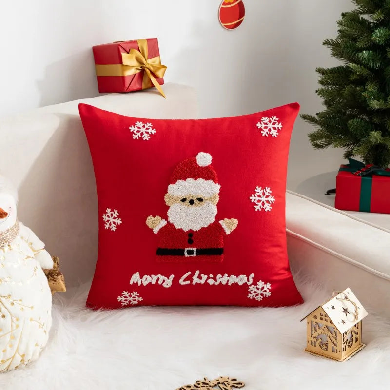 housses coussins brodées noël rennes neige opaques nordique rouge blanc gris festive