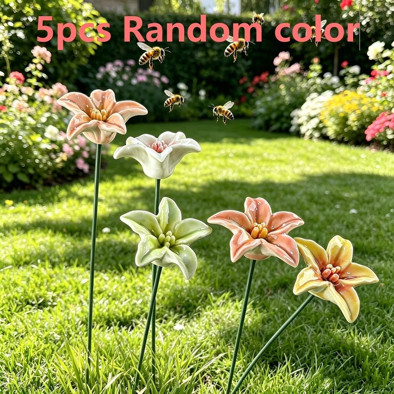 mangeoires eau céramique lys abeilles papillons couleurs aléatoires jardin decoration 5pcs