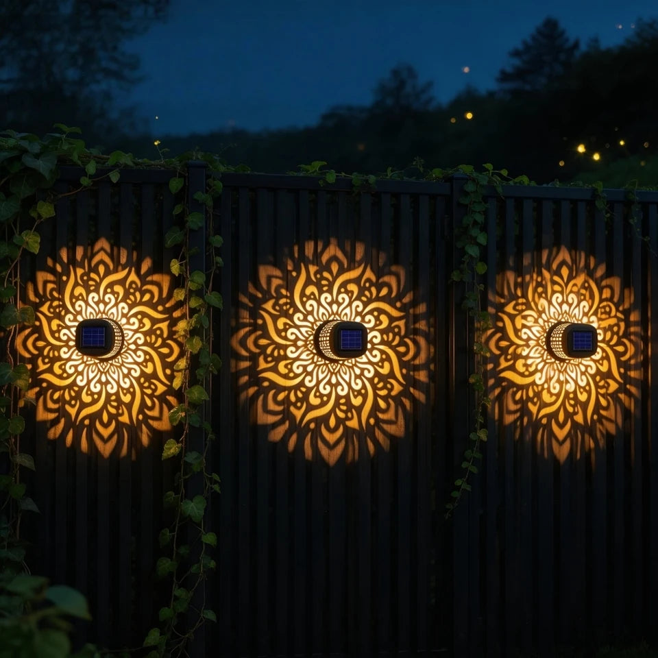 lampe solaire décorative moderne ornements floraux noir auto extérieure mandala pattern led ip65
