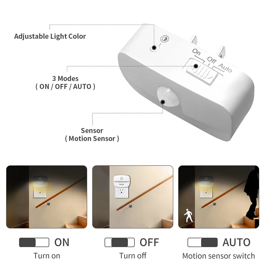 lampe nuit veilleuse capteur mouvement blanc moderne adhésif interrupteur auto led chambreescalierswc