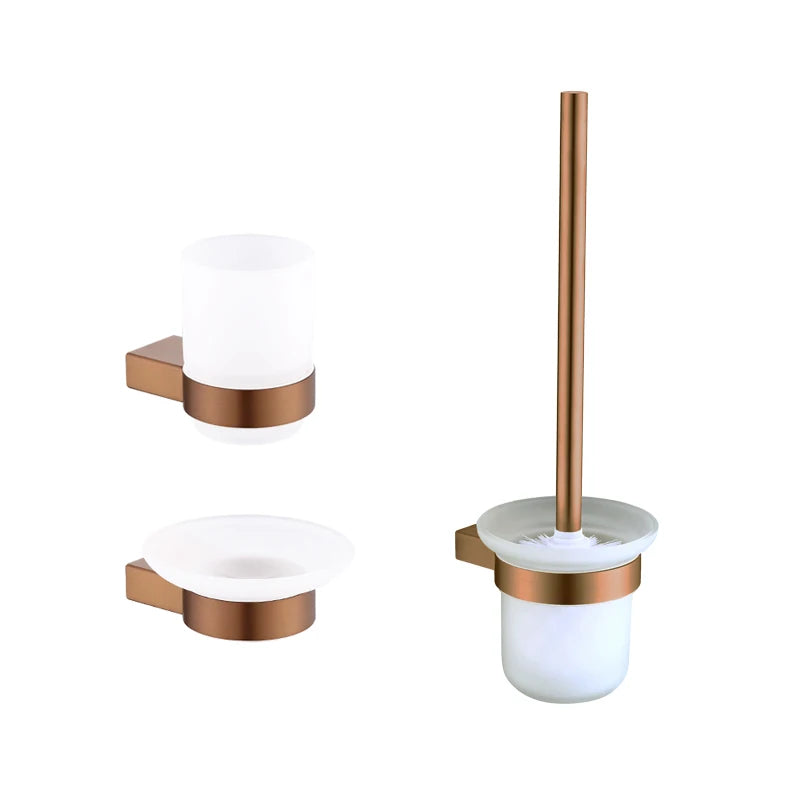 ensemble accessoires salle bain moderne cuivre doré porte serviette savon lotion gobelet