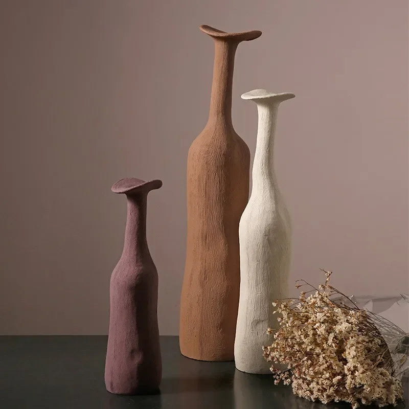 vase decoratif moderne marron rouille violet gris beige fleurs seches arrangement floral decoration maison