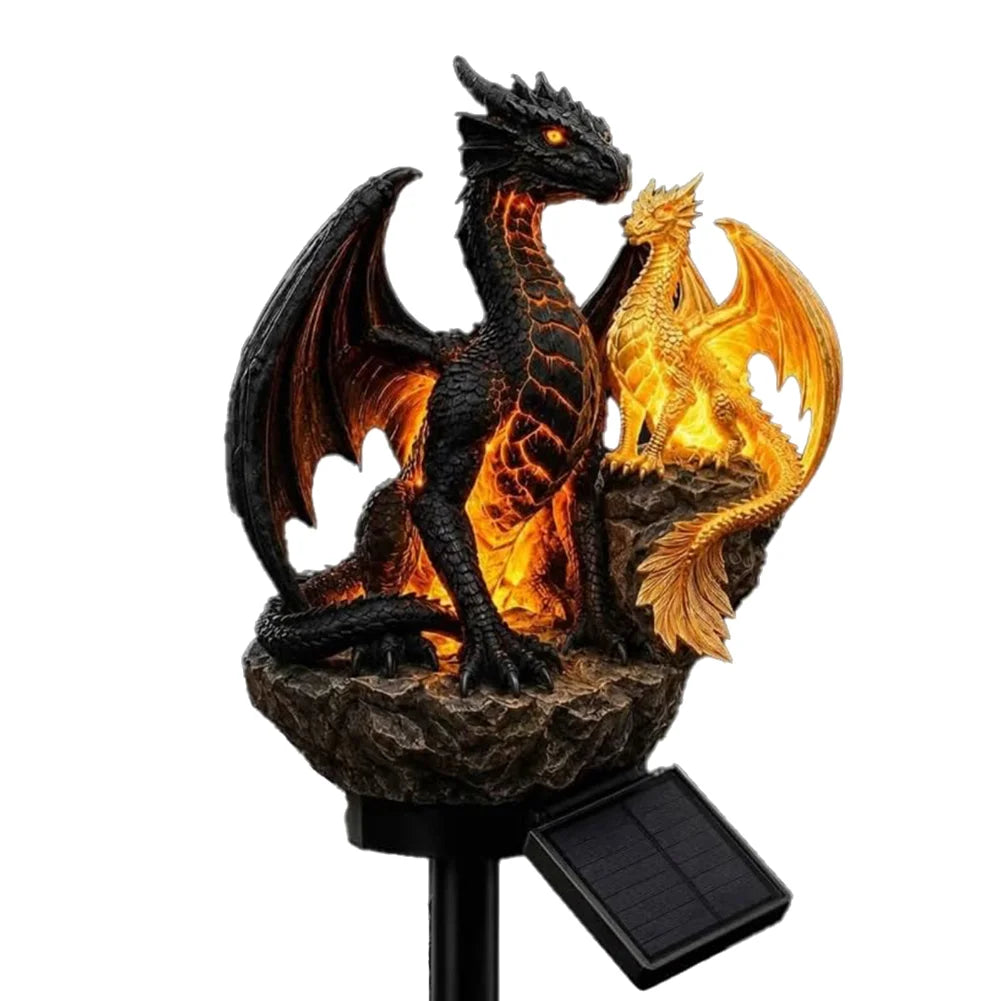 statue dragon lumineuse résine marron fantastique décoration extérieure jardin maison plumes ailes details réaliste