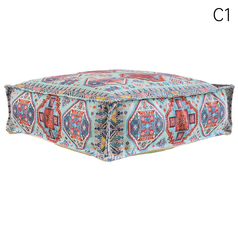coussin sol orange bleu ethnique motifs floraux traditionnels carreaux coton polyester