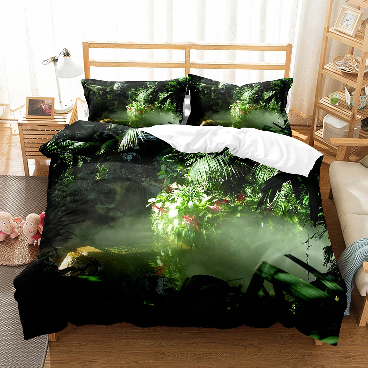 Ensemble housse couette taies oreiller jungle