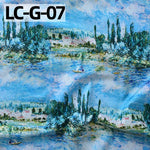 tissu imprimé coton biodegradable 145x50cm paysages fleurs abstrait impressionniste vert bleu rose