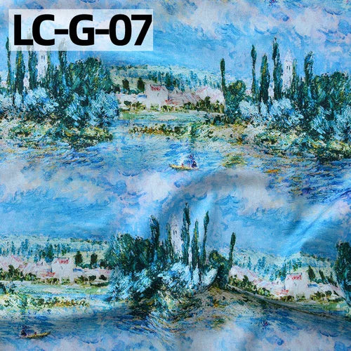 tissu imprimé coton biodegradable 145x50cm paysages fleurs abstrait impressionniste vert bleu rose